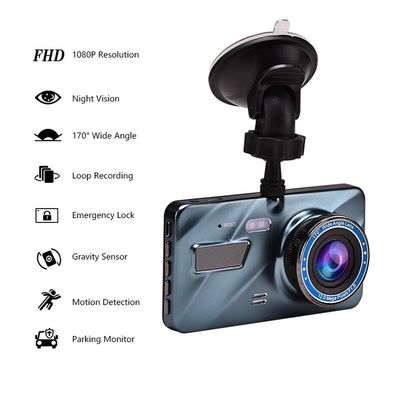 4-Zoll-WDR-Bewegungsaktivierte Dashcam-Auto-Armaturenbrettkamera mit GPS-Doppelobjektiv