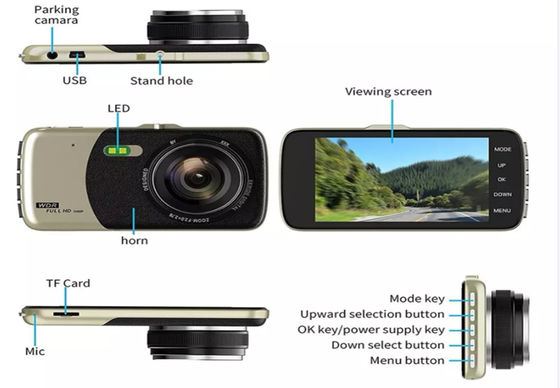 Drahtlose 4-Zoll-1080p-Auto-DVR-4K-Dashcam mit zwei Objektiven vorne und hinten