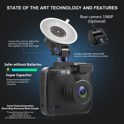 Nocken-Doppelder linsen-4K UHD G-Sensor-Bewegungs-Entdeckung des Schlag-70mi Aufnahme-Auto-der Kamera-DVR der Nachtsicht-WDR eingebaute GPS Wi-Fi