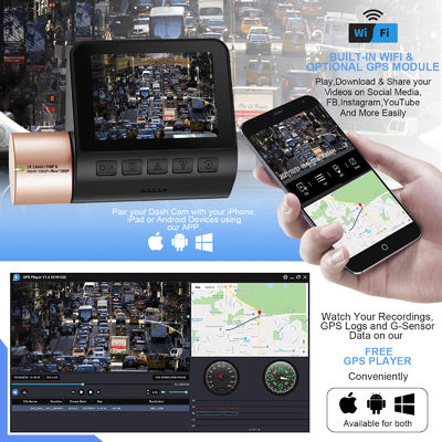 Unsichtbare Dashcam mit zwei Objektiven, DVR, Nachtsicht, WDR, integriertes GPS